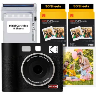 KODAK Mini Shot 3 ERA 4PASS 2-in-1 Sofortbildkamera und Fotodrucker (7,6x7,6cm) Sofortbildkamera + 8 Blatt im Lieferumfang enthalten + 60-Blatt-Patrone, Schwarz