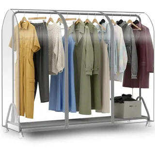 DecacnX Kleiderständer Abdeckung 180cm Breite, Transparente Kleiderstange Abdeckung mit Reißverschluss, Große Kleiderbügel schutzhülle Wasserabweisend Garment Abdeckung für Kleiderständer