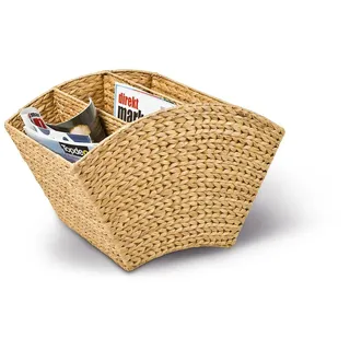 Neustanlo Zeitungsständer, Zeitungskorb, 4 Fächer, aus Wasserhyazinthe, rechteckig, Maße 500 x 340 x 245 mm