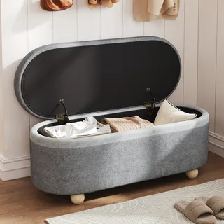 Sitzbank Mit Stauraum Und Weichem Fleece Bezug, Diese Vielseitige Truhenbank Mit Holzbeinen Und Öffenbarem Deckel Ist Ideal Für Wohnzimmer, Flur Oder Schlafzimmer. Farbe: Grau, Maße: 110 X 41 X 47 Cm