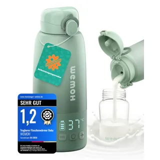 Wemoh Tragbarer Flaschenwärmer Baby für unterwegs mit Selbstreinigungsfunktion, Präzise Temperaturkontrolle & 450ml Große Kapazität, 100W Schnellaufwärmung für Muttermilch & Wasser Milchwärmer to go