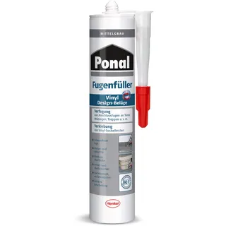 Ponal Vinyl Design-Beläge Fugenfüller Mittelgrau, hochelastische Fugenmasse für Anschlussfugen, zur Verklebung von Vinyl-Sockelleisten, wasser- und silikonfreie Dichtmasse, 1x395g Kartusche