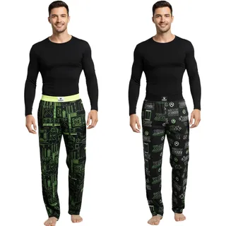 RE:COVERED X XBOX Series X Loungepants Herren Schlafanzug-Hose stylische Pyjama-Hose in Schwarz/Grün oder Schwarz/Neon-Grün - XL