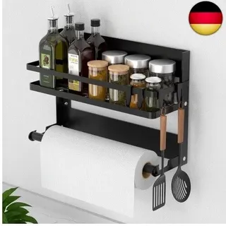 DUNSOO Gewürzregal Wand mit Küchenrollenhalter und 4 Haken, Küchenregal Ohne Bo