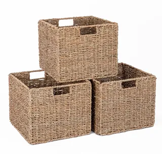 3er-Set Kallax Expedit Regal Korb/Kallax Korb Geflochten / 30 x 30 x 25H cm/Seegras Regalkorb/Faltkorb Flechtkorb/Regalbox Storage Box/Aufbewahrungskorb Regalkorb Faltbar
