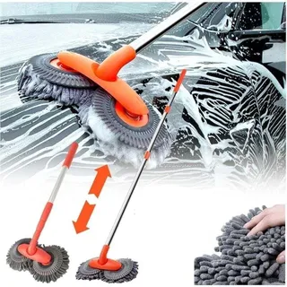 Choyclit Doppelkopf-mikrofaser-autowaschbürste, Autowaschbürste Mit Langem Griff, 360° Drehbarer Kopf, Weiche Bürste Zum Autowaschen, Weicher Autowaschbürstenhandschuh