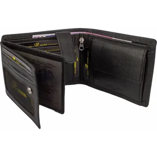 Klassische Nappa-Leder Geldbörse für Herren und Damen – 9 Kartenfächer, RFID-Schutz, Schwarz Querformat Portemonnaie mit Doppelnaht - Schwarz