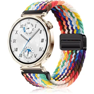 YealRed 18mm Armband Kompatibel mit Huawei Watch GT 6/GT 5/GT 4 41mm/GT 5 Pro 42mm, Magnetschnalle, Geflochtenes Herren Damen Ersatzband Nylon Uhrenarmband für Huawei Watch 5 42mm (Regenbogen)