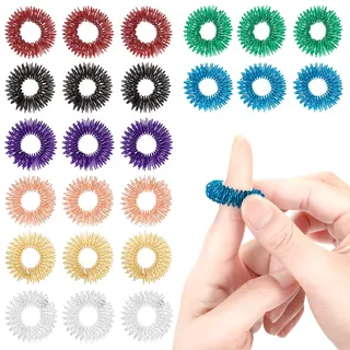 Heveer Akupressur Ring Massageringe für Finger Stachelige Sensorische Finger Ringe für Stressabbau Erwachsene Jugendliche 8 Farben 32 Stück