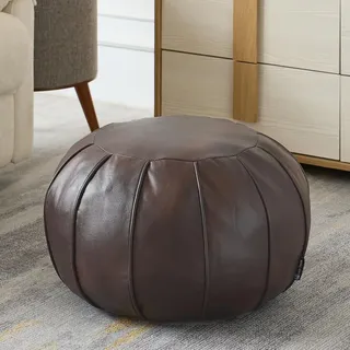 Louis Donné Premium Artisanal Leder Pouf, handgefertigt, ungefüllt, Ottoman Pouf Bezug, Fußhocker, runder Pouff, Fußhocker, Bodenkissen (braun)...