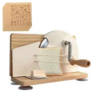 Brotschneidemaschine Manuelle mit Handkurbel, Einstellbare Scheibendicke | 0-20mm, Edelstahlklinge, mit Saugnäpfen, mit 50 Brotbeutel, Allesschneider Klappbar für Sauerteigbrot Toast Baguette