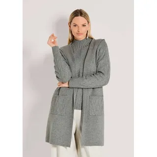 MADELEINE Strickjacke Urbaner Cardigan in Longform Kapuzenjacke mit Jacquard-Ärmeln, ohne Verschluss und Langarm grau 34
