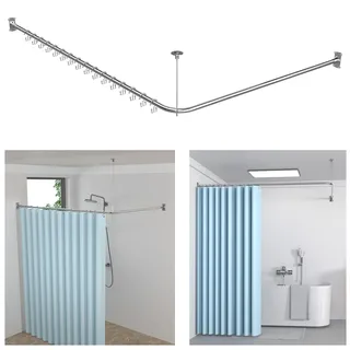 KULACO Duschvorhangstange L Form, Verstellbare Duschstange aus SUS304 Edelstahl, Duschvorhangschiene Ecke 100-120x100-190cm Duschstange inkl. 16 Duschvorhangringe für Badewanne & Dusche
