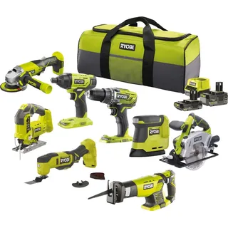 RYOBI 18 V ONE+ Combo Kit, 8-teilig, in praktischer Tasche, inkl Akkus und Schnelladegerät