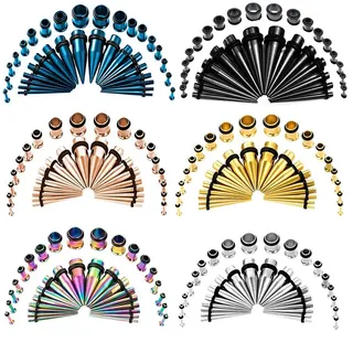 TBOSEN 36 stk Ear Tapers Stretching Kit Edelstahl Gauges Ohr Plugs Tools Set Eyelet 14g-10mm