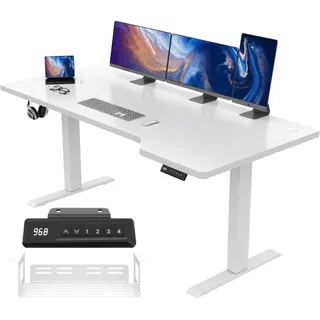 JUMMICO HöHenverstellbarer Schreibtisch 160 x 70 cm L-Förmiger Schreibtisch Höhenverstellbar Elektrisch,Ergonomie Gaming Tisch mit Haken (Weiß)