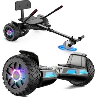 SISIGAD Hoverboard Go Kart Seat 8.5" Off Road Hoverboards with LED Lights, All Terrain Hoverboards, Self Balancing Scooter with Bluetooth Speaker, Music Hoverboard and Kart Bundle