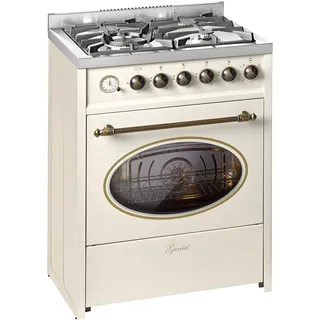 GURARI Gas Standherd 60 cm GCH G 614 CR Gasherd mit Gasbackofen | Gasgrill | Drehspieß | Elektro-Analog-Timer mit STOP-Funktion | Schublade mit Push-Pull | Gas Control | Range Cooker Erdgas/Propan