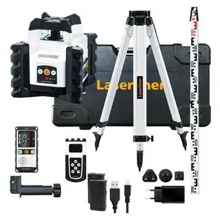 LASERLINER Rotationslaser mit Stativ & Nivellierlatte, rot, Quadrum Compact 210S Set Roter 360 Grad Laser, Arbeitsbereich 200m,