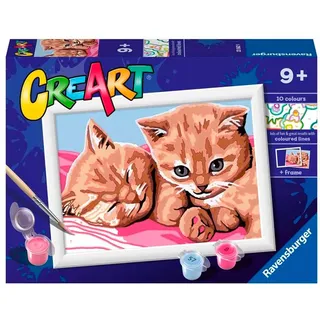 Ravensburger CreArt: Friends Kittens — Malen mit Zahlen für Kinder ab 9 Jahren, Malset mit Brettern, Rahmen, Pinsel und Farben im Lieferumfang enthalten, 14 x 19 cm, Geschenkideen