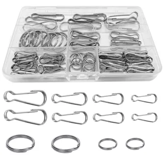 WeqeYent 90 Stück 28/32/40/50 mm Edelstahl Fahnenmast-Clips, Metall-Lanyard-Schnappfeder-Clips Haken mit rundem Schlüsselring für geführte Flaggen, Lanyards, Banner, Schlüsselanhänger, Befestigung von