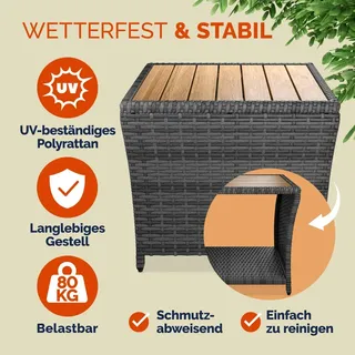 CASARIA Beistelltisch Klein Polyrattan Akazie Grau
