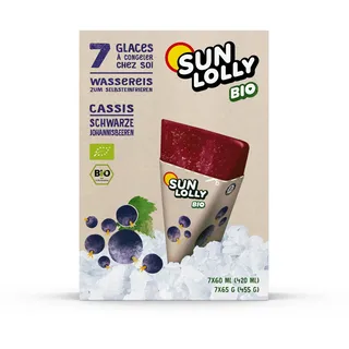 sun-lolly Sun Lolly Bio Wassereis Schwarze Johannisbeere 7 Stk | Mit Fruchtsaft | Zum Selbsteinfrieren | Ohne künstliche Aromen | Frei von Süßungsmittel | Laktosefrei | Glutenfrei | Vegan | 7 x 60ml