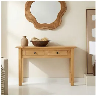 CARO-Möbel Konsolentisch CANCUN, Schmaler Flurtisch mit 2 Schubladen, Kiefer Massivholz Landhausstil braun