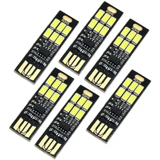 GERUI 6 Stück USB LED Leuchte, Super Hell, Ultra-thin 6LED USB Keychain Touch, 6 LED Touch Dimmer, Tragbar für Laptop Tastatur, Kaltes Weiß, Kunststoff