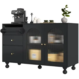 Gotagee Sideboard multifunktionale Aufbewahrungsschrank Esszimmer Küche Glastür schwarz