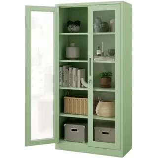 deluke Vitrinenschrank abschließbar ELLO Glastüren 5 Ebenen | grün