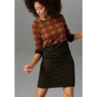Aniston SELECTED Jerseykleid Punkte-Design Orange/Schwarz 38
