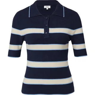 s.Oliver Strickpullover Verkürztes Strick-Polo Blau 44