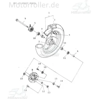 Adly Komplettrad Quad vorn Scoody 50 2 Felge + 50ccm 2Takt Motorroller.de Reifen Radreifen Motorrollerfelge 50ccm-2Takt Scooter AT 50 2 Ersatzteil