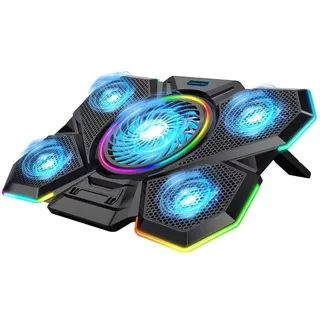 LIANGSTAR Kühler für 12-17 Zoll Laptops, 5 Lüfter Cooling Pad (2100RPM) Mit Rutschfestem Ständer, 6-Fach Höhenverstellbar, USB-Anschluss, RGB-Beleuchtung