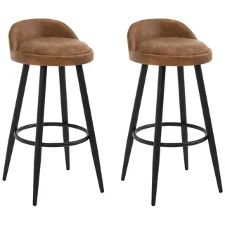 Woltu Barhocker 2er Set, Barstuhl Hocker Tresenhocker Bistrohocker Designer Hocker mit Lehne Und Fußstütze, Braun,