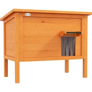 PawHut Katzenhaus aus Holz mit Türvorhang  Outdoor, Isoliert, Erhöhtes Design, für Kleintiere, Orange, 60x60x81,5cm  Aosom
