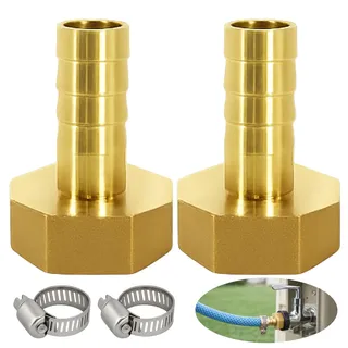 2 Stück Messing Schlauchtülle, 1/2 Zoll Schlauchanschluss – Schlauchadapter für flexible Schläuche, Innengewinde-Verbinder für Wasser, Luft, Öl und Gas, für Sanitär, Werkstatt und DIY
