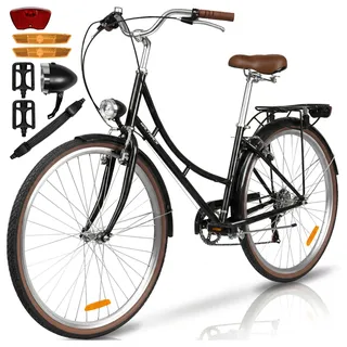 28 Zoll Damenfahrrad Damen Citybike 6 Gang Shimano Gepäckträger LED Schwarz