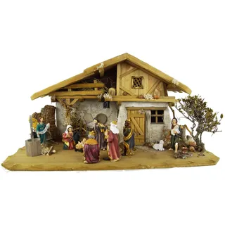 Krippenbaustudio Böhner Wunderschöne Weihnachtskrippe Olbernhau inkl. 11-tlg. Figurensatz K 604, Maße Krippe: ca. 60m x 30 x 30 cm - Weiß