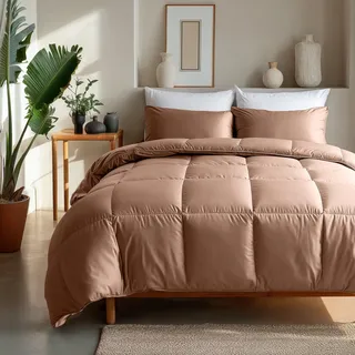 Zelesta Satinbed Bettdecke - Waschbare bettdecke ohne Bezug - Satin-Stoff Bettwäsche - Winterdecke und Sommer-Bettdecke - Duvet - 4 Jahreszeiten - Steppdecke (Timeless Terra, 140x200 cm)