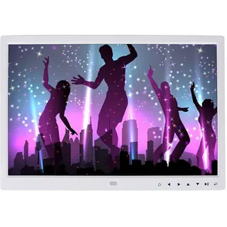 Digitaler Bilderrahmen, 15 Zoll Breitbild HD Digital Bilderrahmen, Unterstützt Musik und Videoplayer, Wecker, Kalender, Eingebauter Lautsprecher, für Freunde der Familie (Weiß)