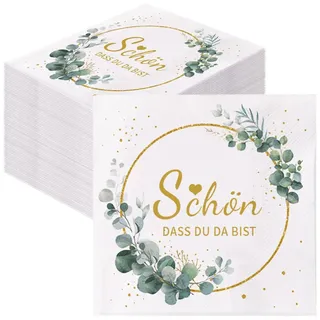GROVBLE 80 Stück Servietten Schön Dass Du Da Bist,Servietten Hochzeit Geburtstag Eukalyptus für Geburtstag Hochzeit Taufe Kommunion Konfirmation Einladung und jede Feier Party