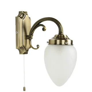 Licht-Erlebnisse Wandleuchte mit Zugschalter Jugendstil Wandlampe Schlafzimmer Bronze Metall Glas – E14 Wandleuchte – T:22 cm – Wandbeleuchtung Innen Klassisch