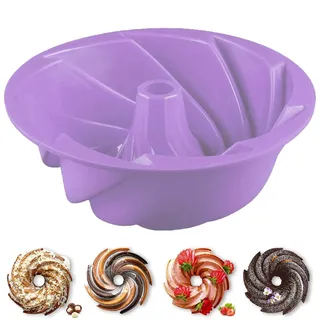 Gugelhupf Backform 1Pcs - Gugelhupfform Silikon - Silikon Backform Gugelhupf Rund - Kuchenform SILIKON - Airfryer Silikonform - Marmorkuchen Form - Kleine Gugelhupfformen 24,5x9cm (Violett Form)