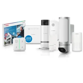 Bosch Alarmsystem L, Einbruchschutz und Brandschutz mit Kameraüberwachung (innen+außen) für Haus und Wohnung, Set inklusive Gutscheincode für 2 Monate Security+ Notfallservice gratis
