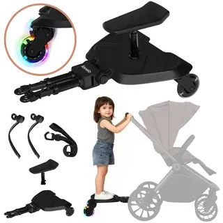 lionelo Buggy Board 2-in-1 Mitfahrbrett für Kinderwagen mit Sitz, universell passend, Stoßdämpfung, LED-Räder, bis 25 kg, für Kinder 2-5 Jahre