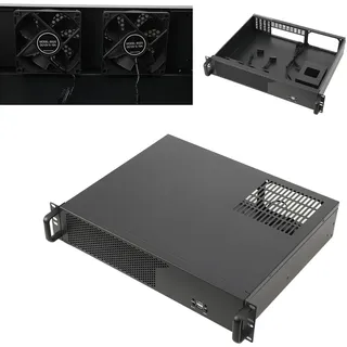 2U Servergehäuse Rack Gehäuse,14zoll Netzwerkschrank, 2HE Serverschrank für IT-Geräte, A/V-Geräte,Unterstützt 3 x 3,5 HDD or 2X 3,5 HDD + 1 x 2,5 SSD,80mm Lüftern