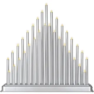 Lichterbogen Stimmungsleuchte silber 33 LED warm weiß Batterie Timer Dekoleuchte Adventsleuchter Weihnachtsbeleuchtung Weihnachtsdeko Xmas-Deko, Kunststoff