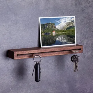 WOODS Schlüsselbrett mit Ablage I Nut - Schlüsselhalter Modern I Wanddekoration aus Holz Handgefertigt in Bayern I Schlüsselleiste Landhaus Design I Schlüsselboard (Nussbaum, 20 cm)